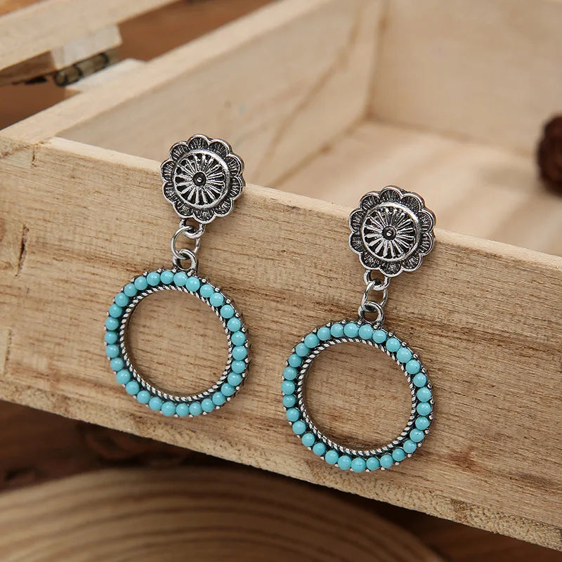 PENDIENTES VINTAGE BOHEMIO STYLE TURQUESA CONCHO ARO