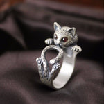 ANILLO RÉGLABLE HAND PAINTED CHAT EN 925 STERLING PLATA