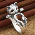 ANILLO RÉGLABLE HAND PAINTED CHAT EN 925 STERLING PLATA