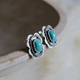 PENDIENTES VINTAGE PLATA TON TURQUESA FLOR CLOU OREILLE