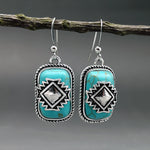 PENDIENTES BOHEMIO VINTAGE AZTÈQUE GÉOMÉTRIQUE TURQUESA GOTA