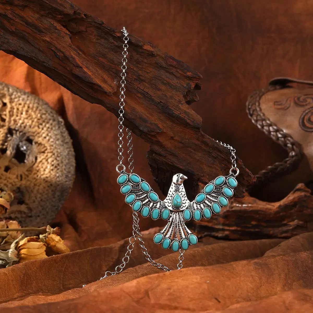 COLLAR BOHEMIO SUD-OUEST AMÉRICAIN TURQUESA AIGLE COLGANTE
