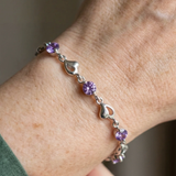 PULSERA CORAZÓN DIJE AMATISTA | ORO BLANCO