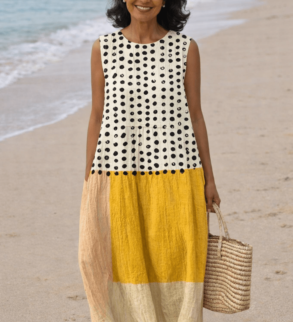 VESTIDO MIDI CON BLOQUES DE COLOR Y LUNARES - VALERINA MARBELLA