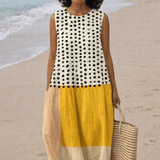 VESTIDO MIDI CON BLOQUES DE COLOR Y LUNARES - VALERINA MARBELLA
