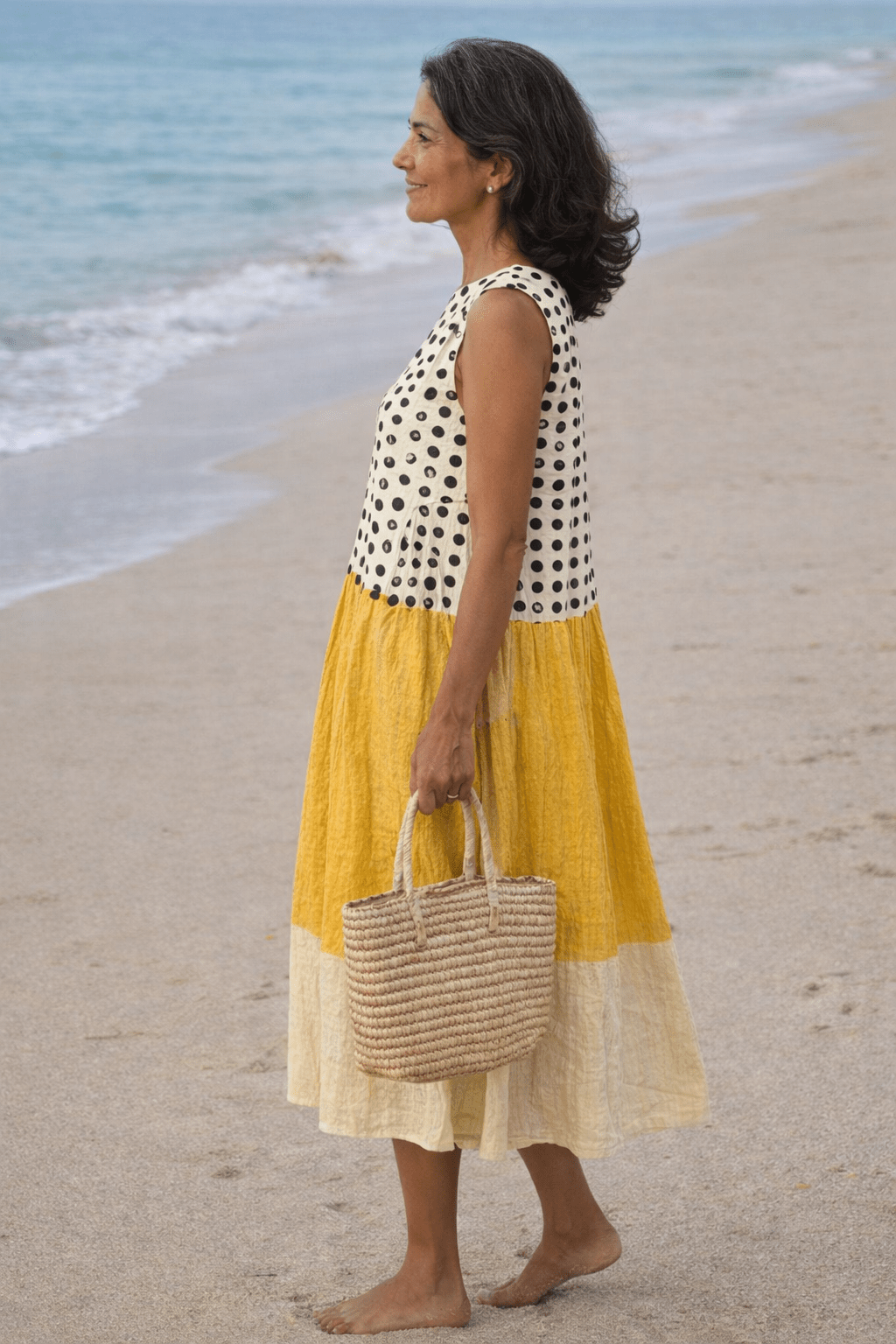 VESTIDO MIDI CON BLOQUES DE COLOR Y LUNARES - VALERINA MARBELLA