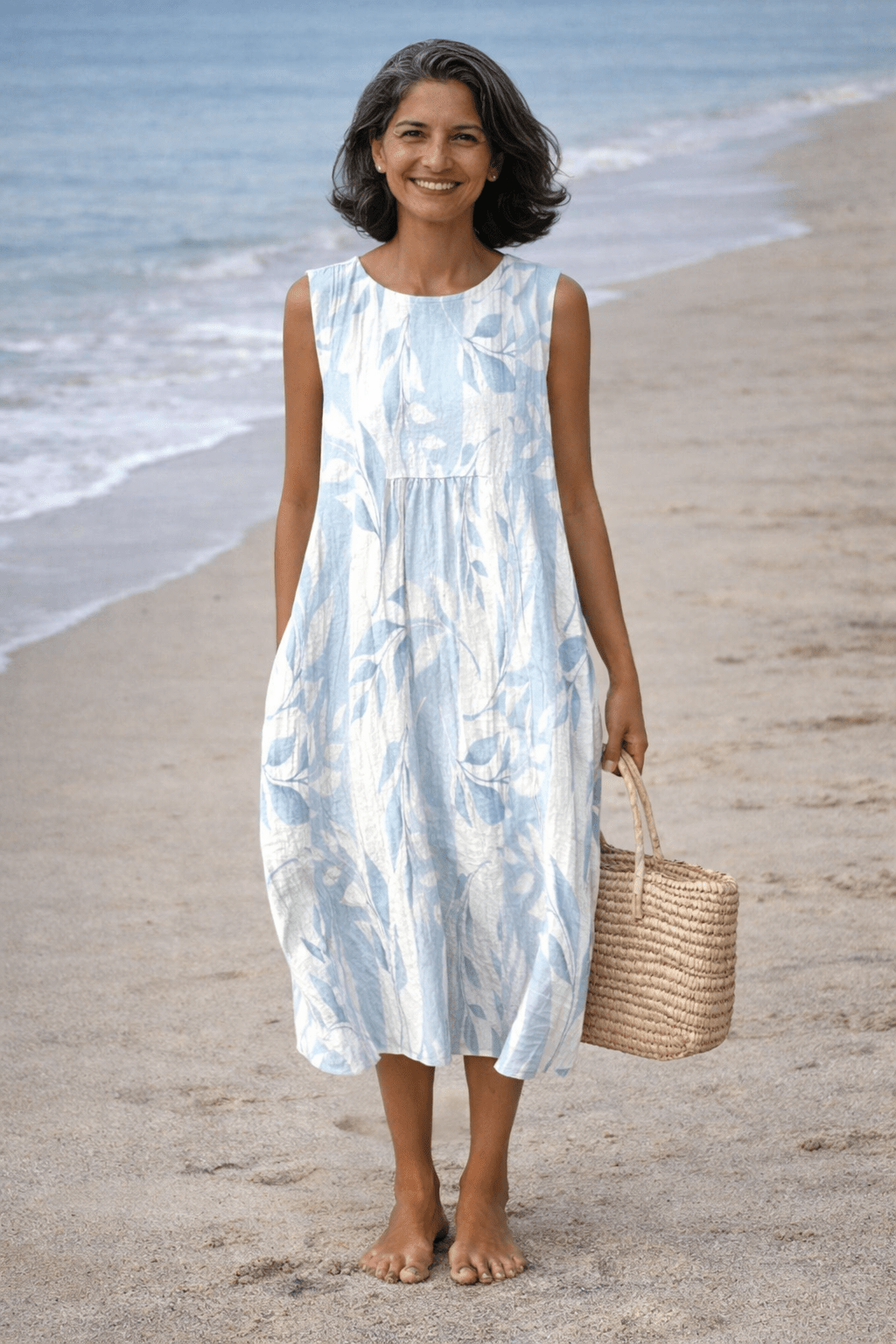 VESTIDO MIDI CON ESTAMPADO DE HOJAS - VALERINA MARBELLA