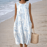 VESTIDO MIDI CON ESTAMPADO DE HOJAS - VALERINA MARBELLA