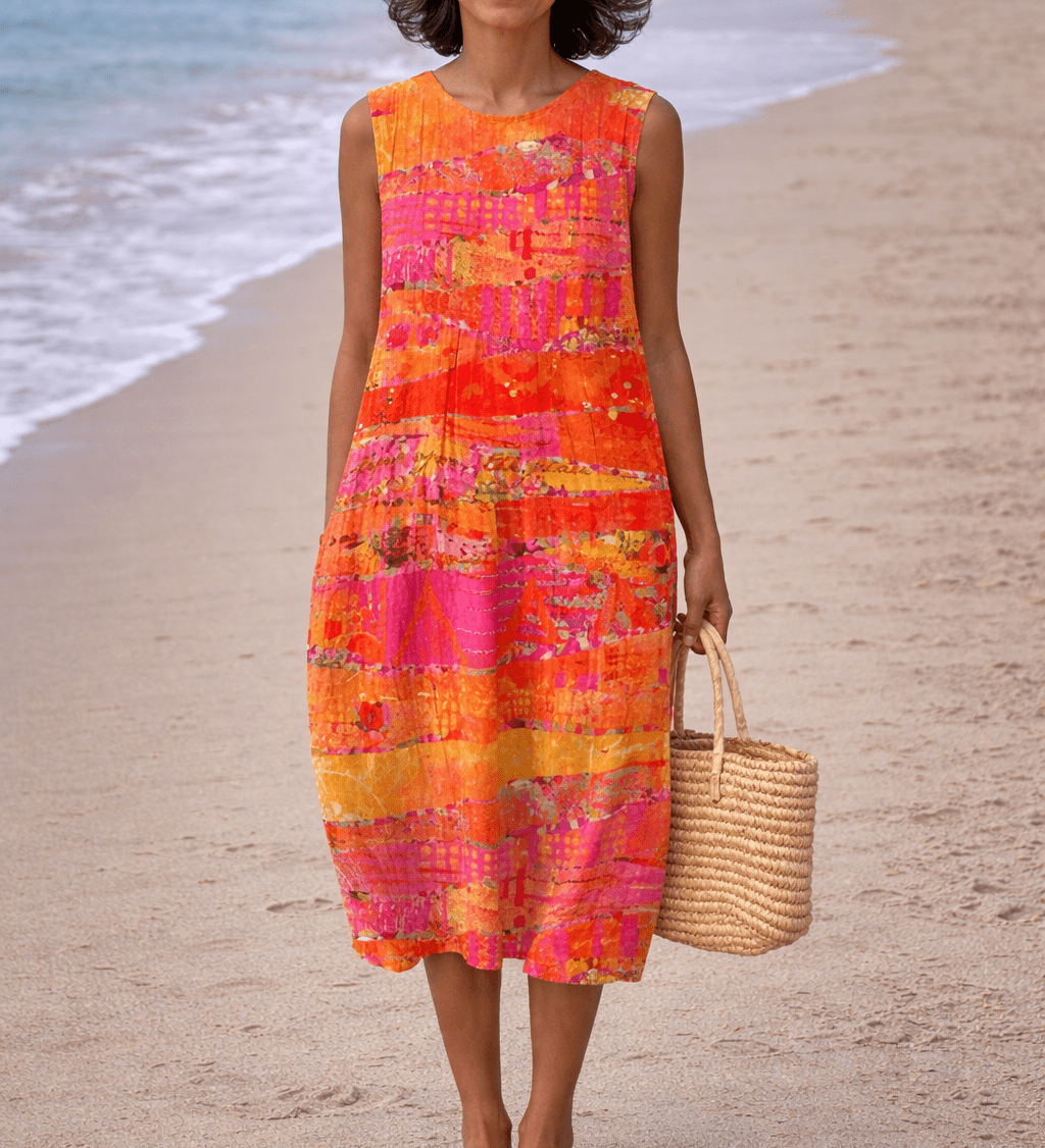 VESTIDO MIDI EN TONOS ATARDECER - VALERINA MARBELLA