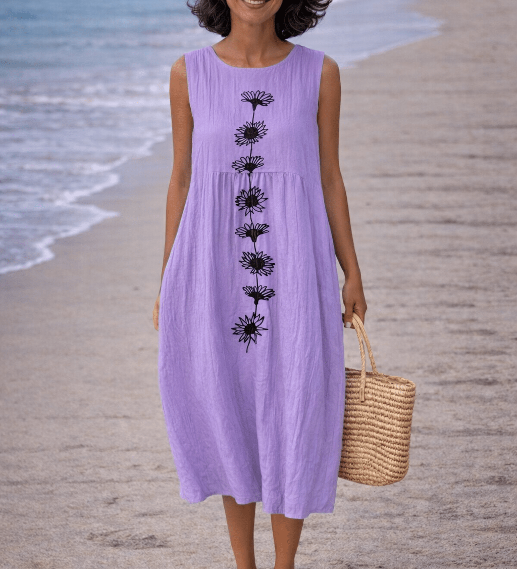 VESTIDO MIDI CON FLORES VIOLETAS - VALERINA MARBELLA