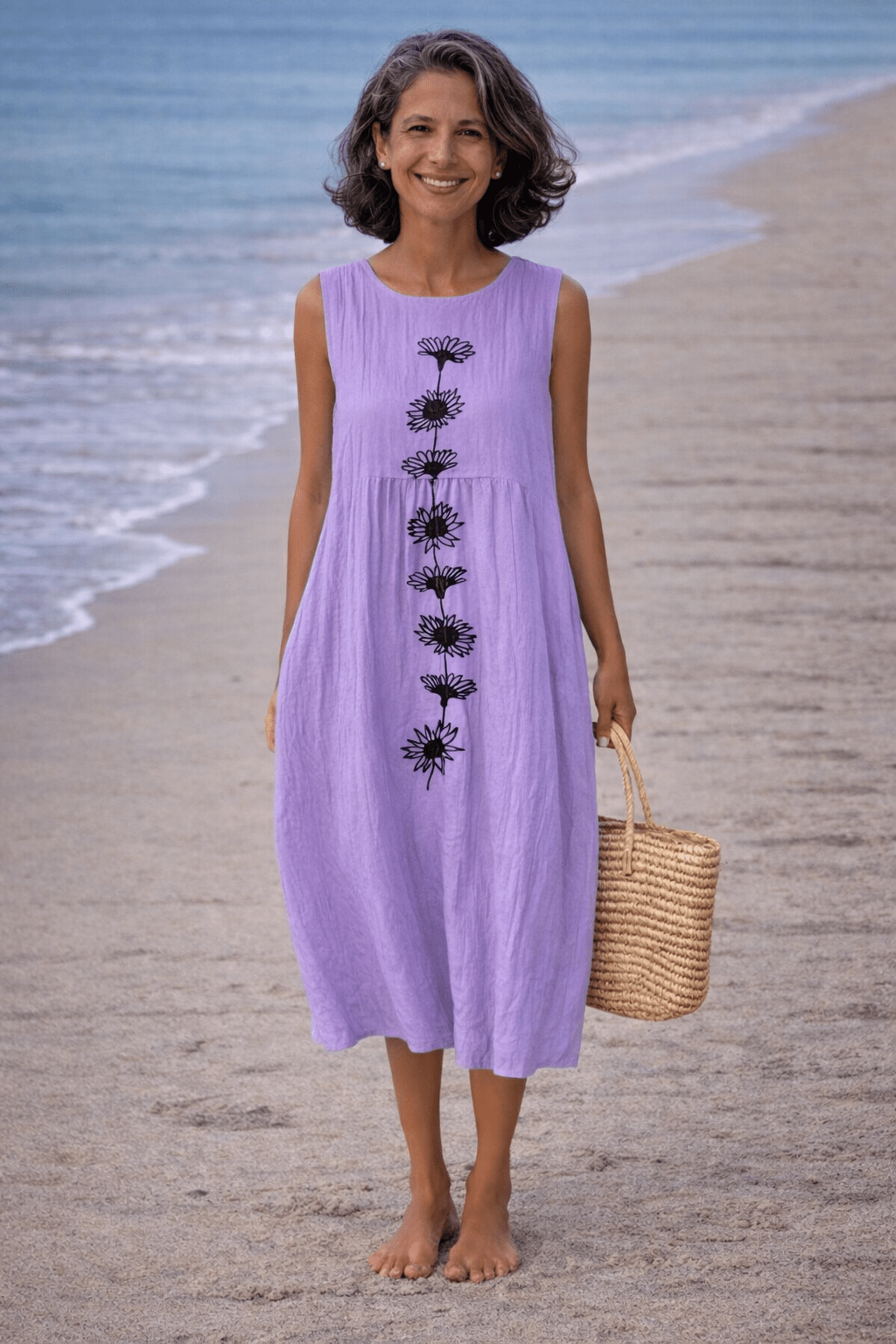 VESTIDO MIDI CON FLORES VIOLETAS - VALERINA MARBELLA