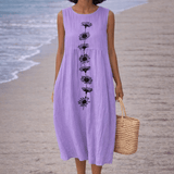 VESTIDO MIDI CON FLORES VIOLETAS - VALERINA MARBELLA