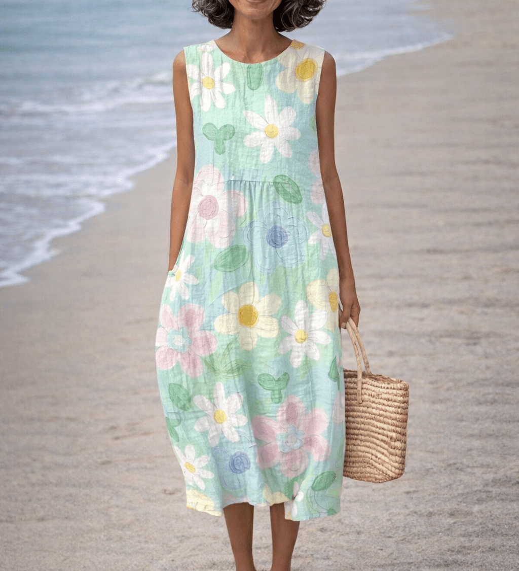 VESTIDO MIDI FLORAL EN TONOS PASTEL - VALERINA MARBELLA