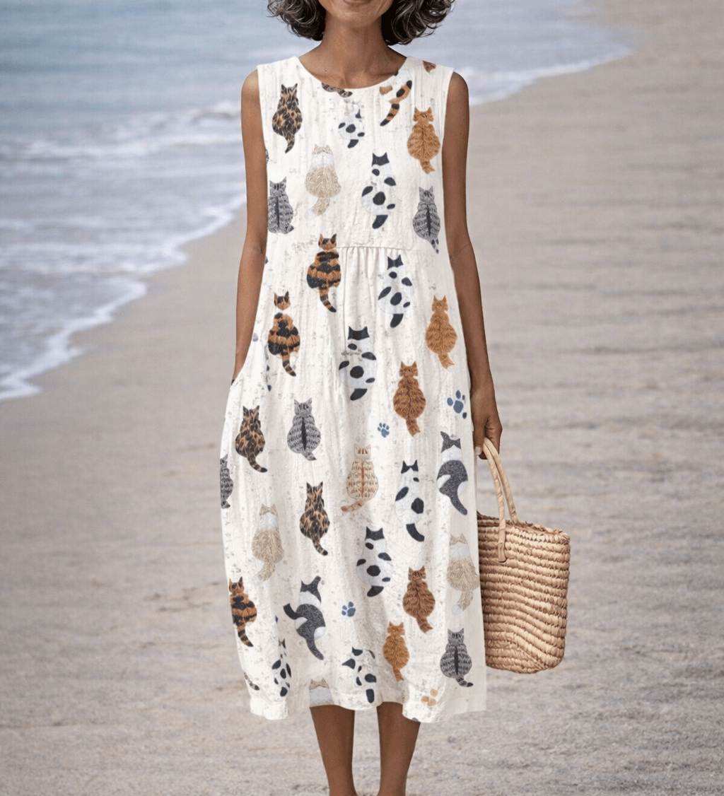 VESTIDO MIDI CON GATOS DULCES - VALERINA MARBELLA