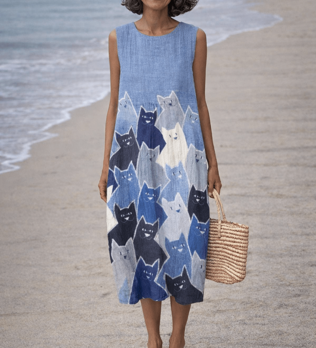 VESTIDO MIDI PATCHWORK CON GATOS - VALERINA MARBELLA