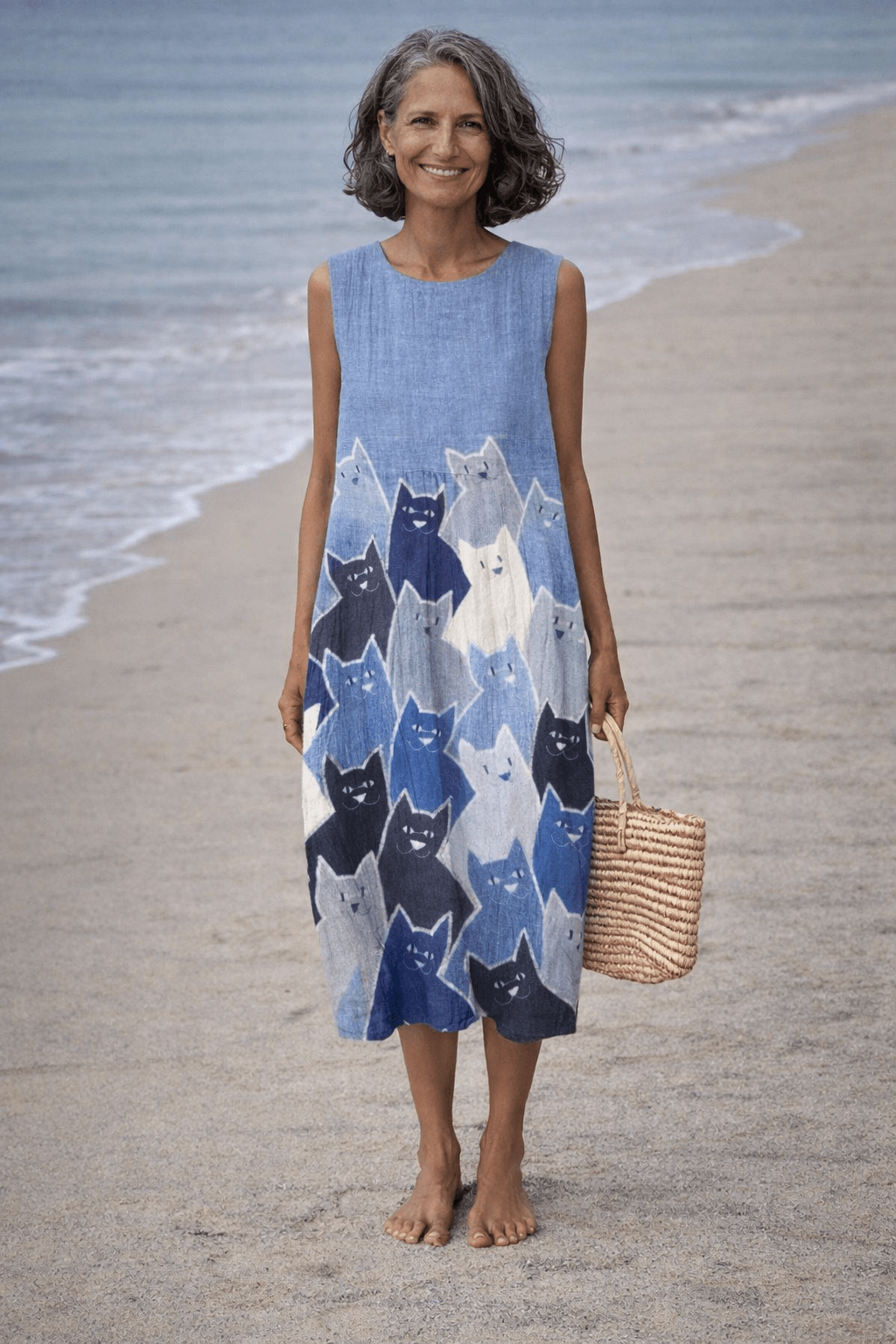 VESTIDO MIDI PATCHWORK CON GATOS - VALERINA MARBELLA