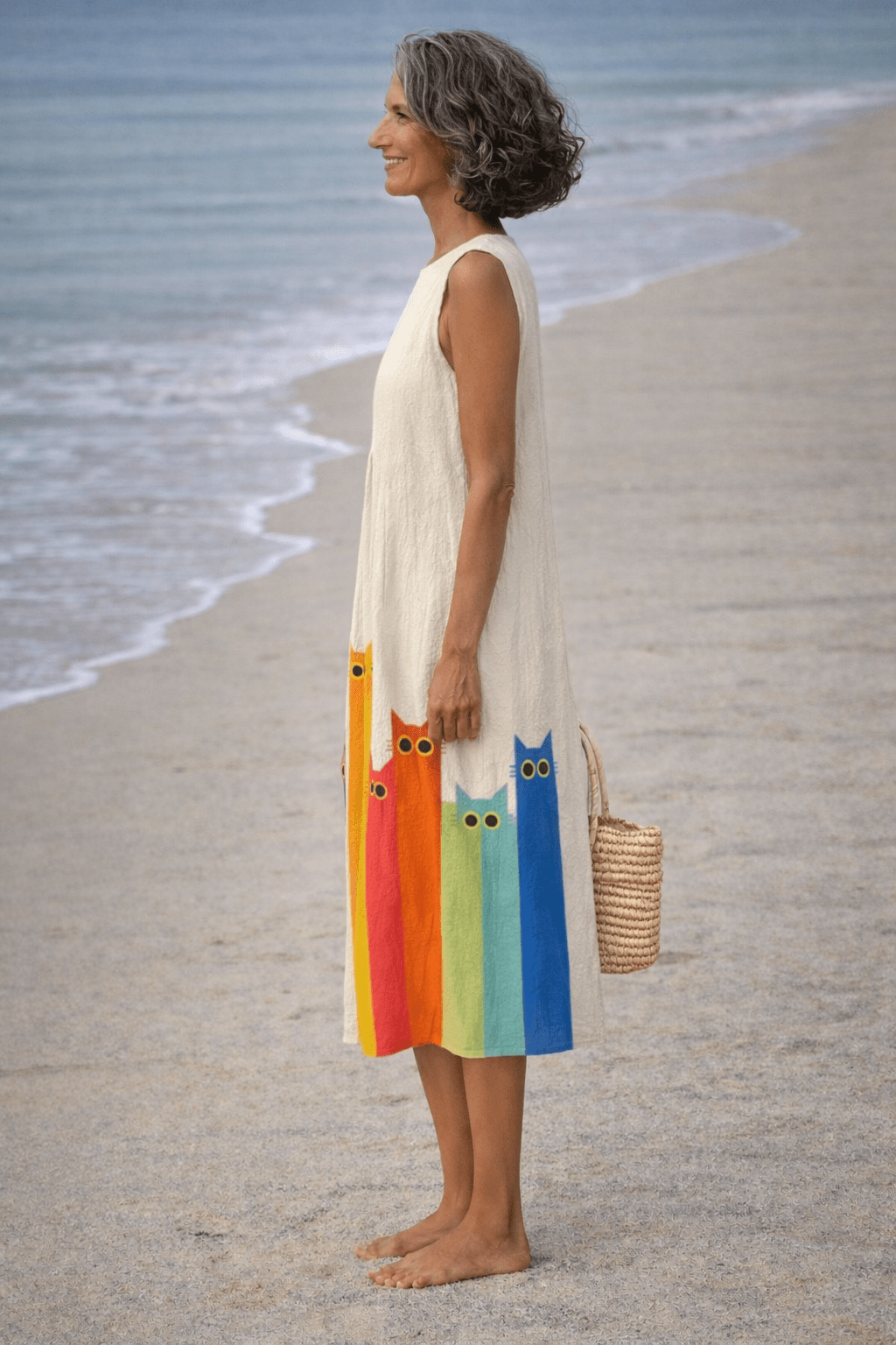 VESTIDO MIDI CON GATOS COLORIDOS - VALERINA MARBELLA