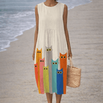VESTIDO MIDI CON GATOS COLORIDOS - VALERINA MARBELLA