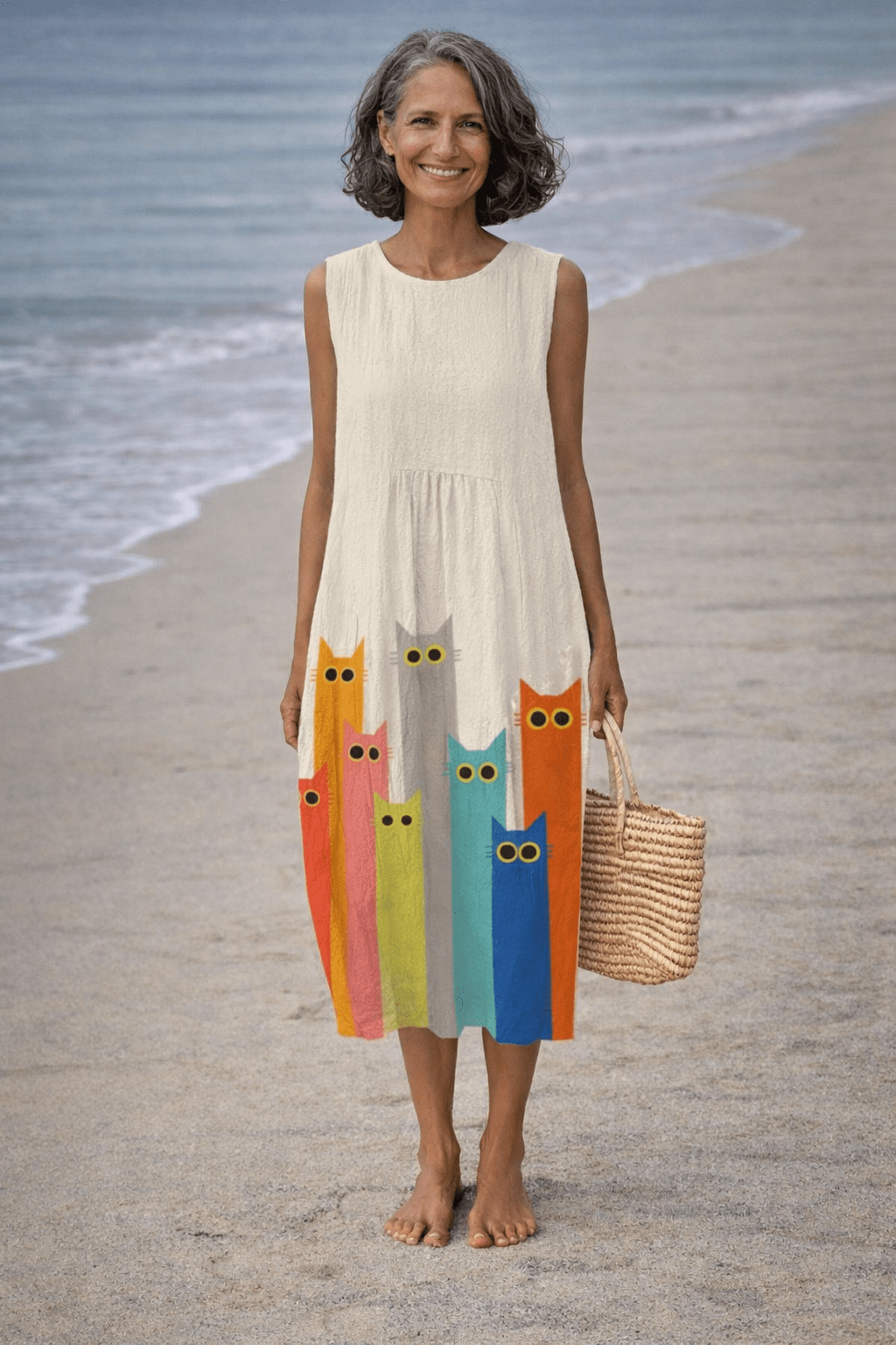 VESTIDO MIDI CON GATOS COLORIDOS - VALERINA MARBELLA