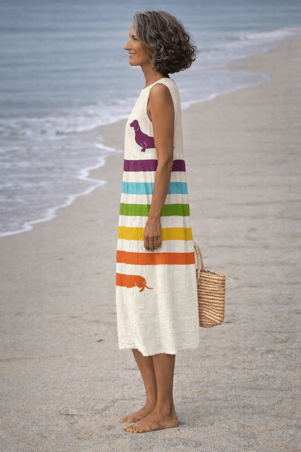 VESTIDO MIDI CON ESTAMPADO DE PERROS SALCHICHA - VALERINA MARBELLA