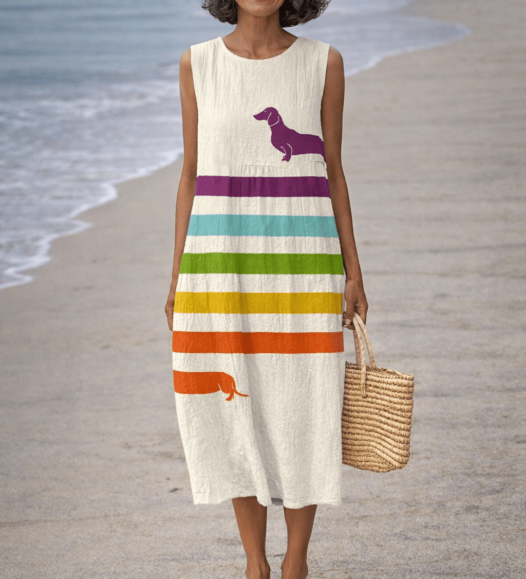 VESTIDO MIDI CON ESTAMPADO DE PERROS SALCHICHA - VALERINA MARBELLA