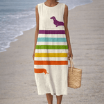 VESTIDO MIDI CON ESTAMPADO DE PERROS SALCHICHA - VALERINA MARBELLA