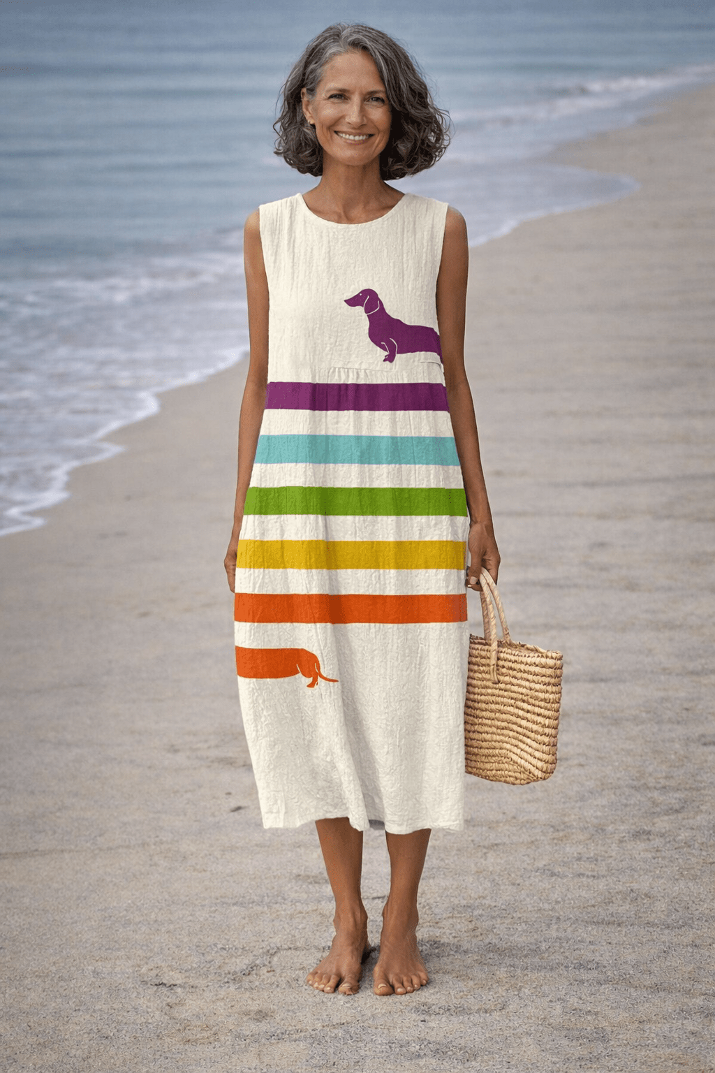 VESTIDO MIDI CON ESTAMPADO DE PERROS SALCHICHA - VALERINA MARBELLA