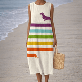 VESTIDO MIDI CON ESTAMPADO DE PERROS SALCHICHA - VALERINA MARBELLA