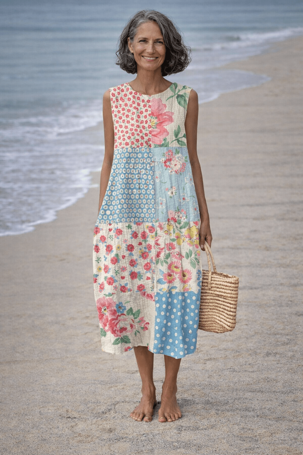 VESTIDO MIDI PATCHWORK MULTICOLOR - VALERINA MARBELLA