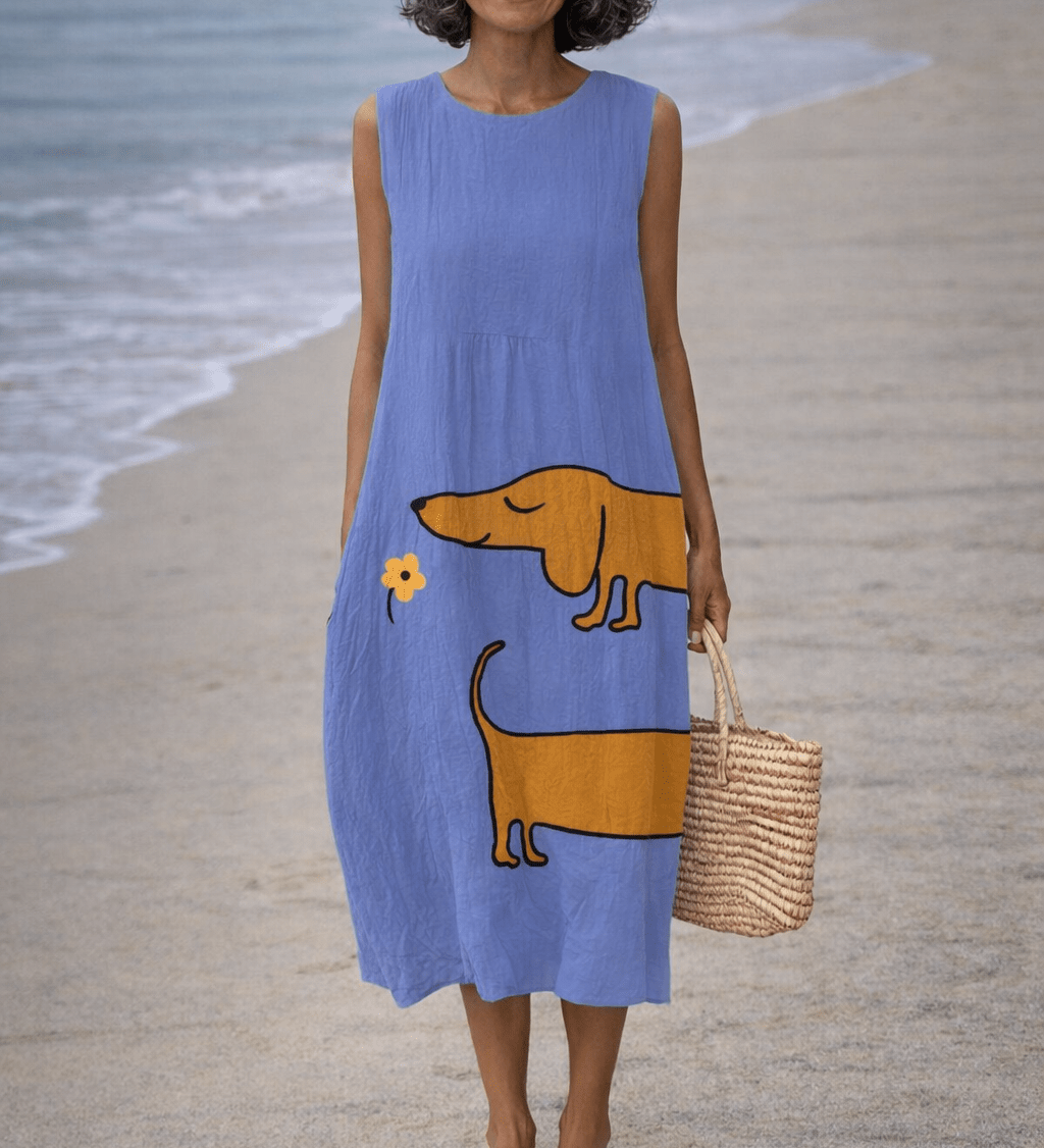 VESTIDO DE LINO CON ESTAMPADO DE BASSOTTO - VALERINA MARBELLA