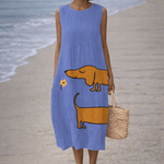 VESTIDO DE LINO CON ESTAMPADO DE BASSOTTO - VALERINA MARBELLA