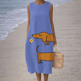 VESTIDO DE LINO CON ESTAMPADO DE BASSOTTO - VALERINA MARBELLA