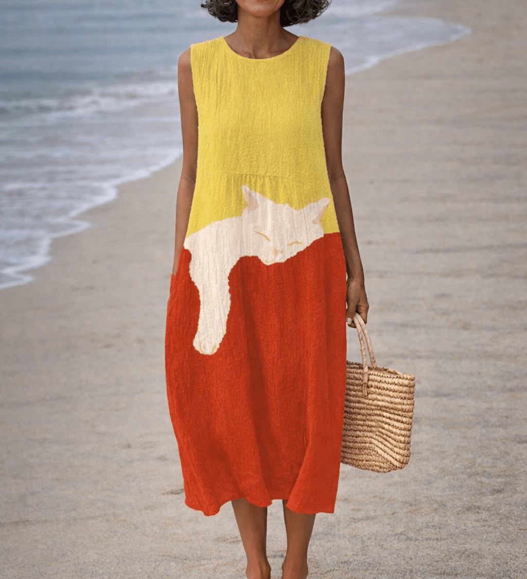 VESTIDO CON ESTAMPADO DE GATO CASUAL - VALERINA MARBELLA