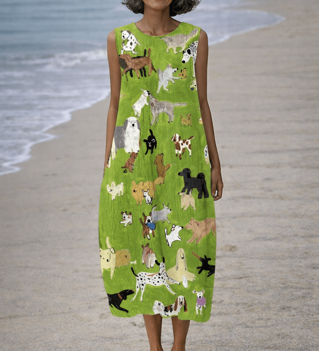 VESTIDO MIDI CON PERRO ESTILO ÓLEO - VALERINA MARBELLA