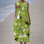 VESTIDO MIDI CON PERRO ESTILO ÓLEO - VALERINA MARBELLA