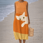 VESTIDO MIDI CON ESTAMPADO DE GATOS ENCANTADOR - VALERINA MARBELLA