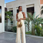 Conjunto De Top Halter con Espalda Abierta y Pantalón De Corte Amplio para Mujer | Ideal para Eventos y Ocasiones Especiales