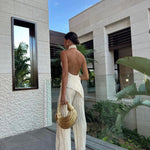 Conjunto De Top Halter con Espalda Abierta y Pantalón De Corte Amplio para Mujer | Ideal para Eventos y Ocasiones Especiales