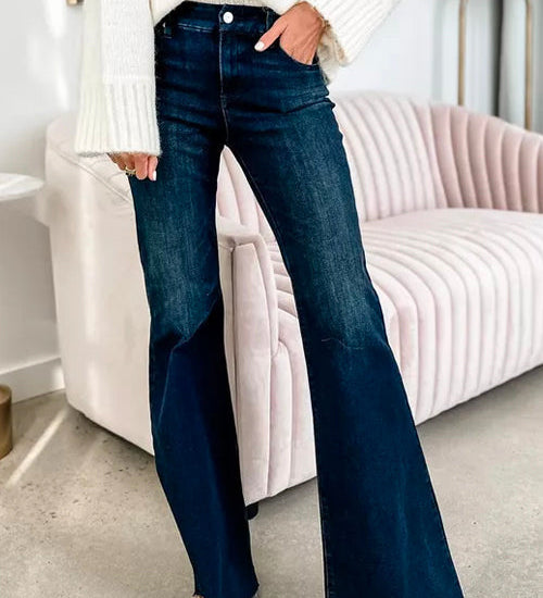 Margovil Raw Hem Flare Bottoms Denim Pants