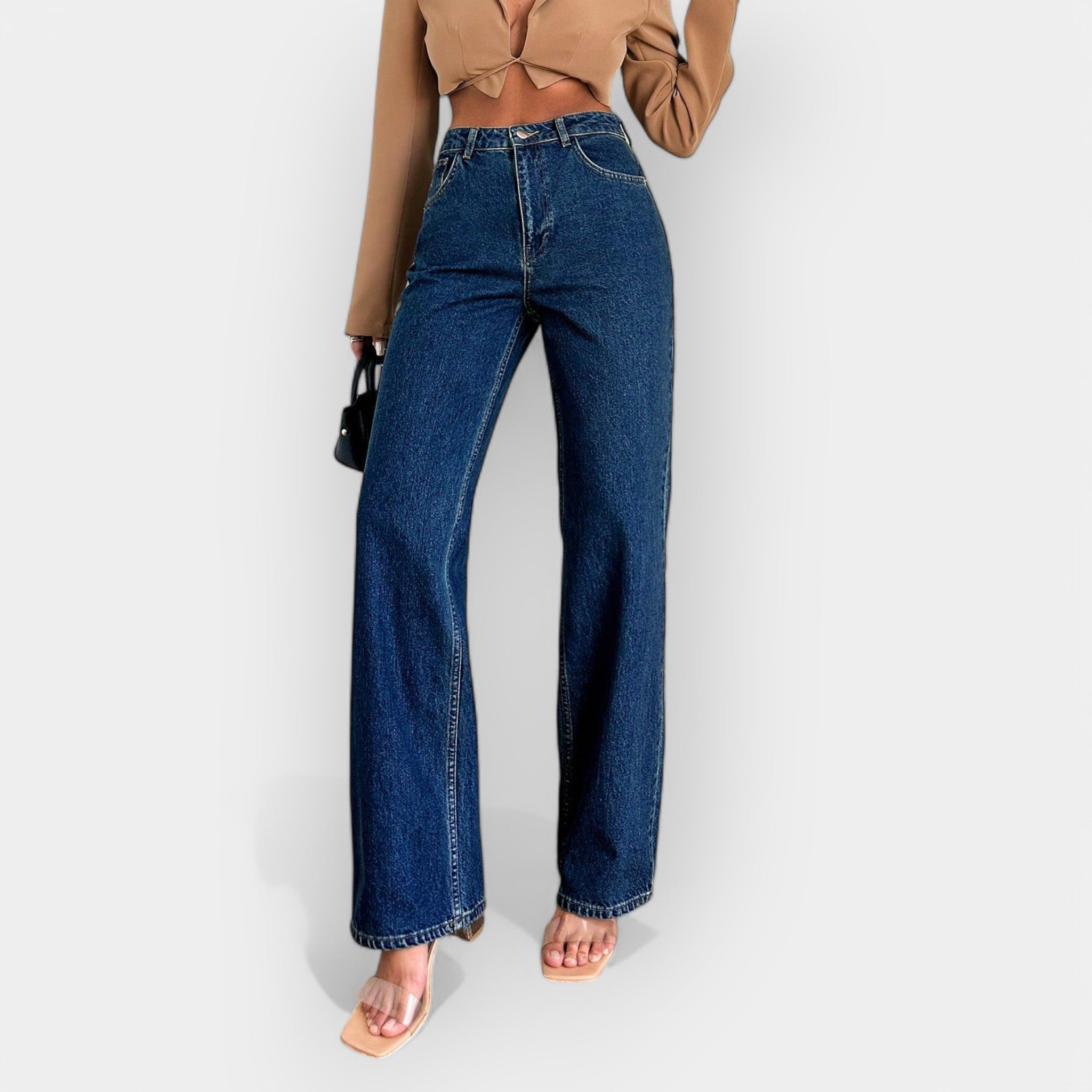 JEANS DE CINTURA ALTA Y PIERNA LARGA