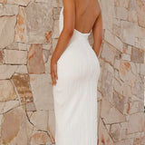 Katherina Elegant Pleated Asymmetrical Front Maxi Dress