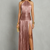 Luminara – Metallic draped elegance – Maxi dress