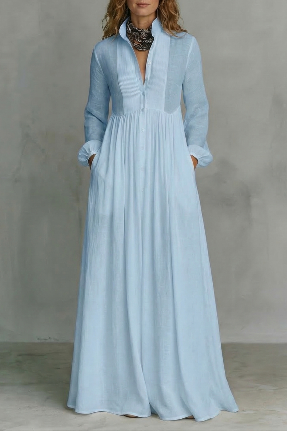 Lunarelle – Timeless minimalism – Mao collar maxi dress