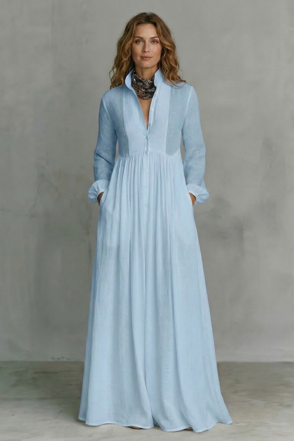 Lunarelle – Timeless minimalism – Mao collar maxi dress