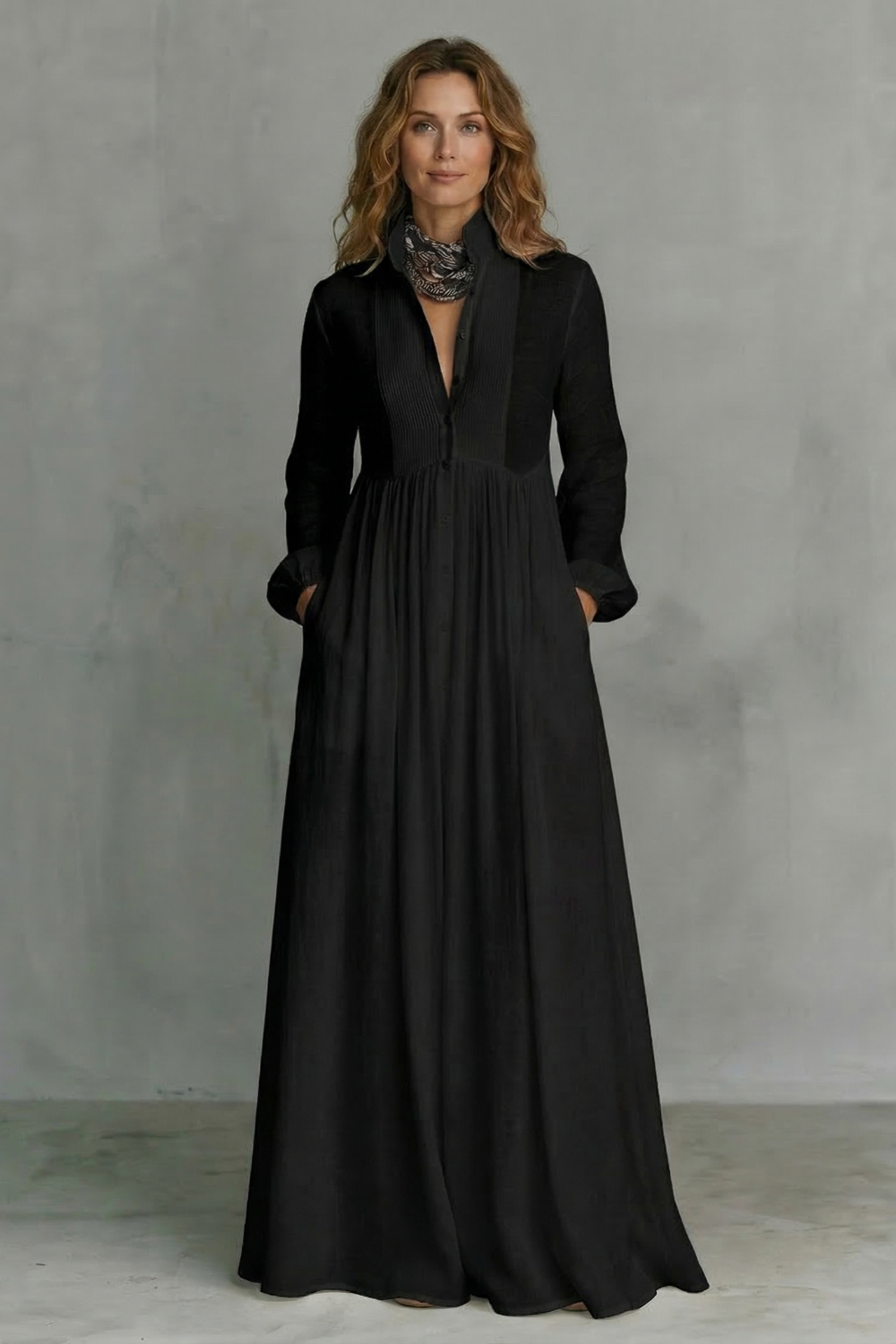 Lunarelle – Timeless minimalism – Mao collar maxi dress