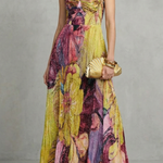 Lunézia – Watercolor floral pleats – Flowing maxi dress