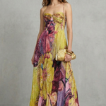 Lunézia – Watercolor floral pleats – Flowing maxi dress