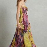 Lunézia – Watercolor floral pleats – Flowing maxi dress