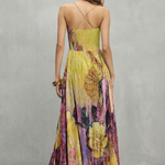 Lunézia – Watercolor floral pleats – Flowing maxi dress