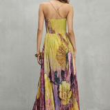 Lunézia – Watercolor floral pleats – Flowing maxi dress
